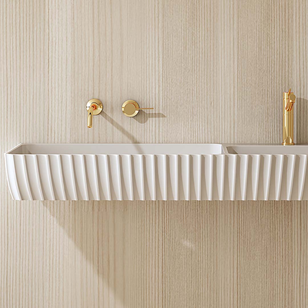 Lavoar de baie, pe perete, 120 cm, dreptunghiular, 2 cuve, din compozit, alb mat, MonBlari