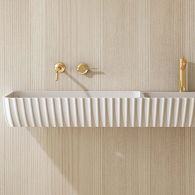Lavoar de baie, pe perete, 120 cm, dreptunghiular, 2 cuve, din compozit, alb mat, MonBlari