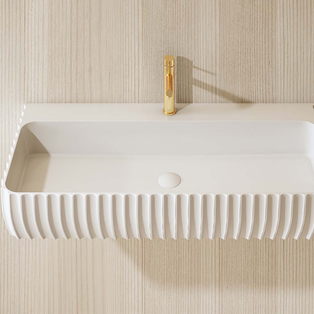 Lavoar de baie, pe perete, 120 cm, dreptunghiular, cu colturi rotunjite, din compozit, alb mat, MonBlari