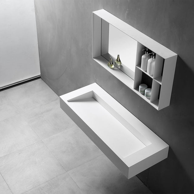 Lavoar de baie, pe perete, 120 cm, dreptunghiular, din compozit, alb mat, MonBlari