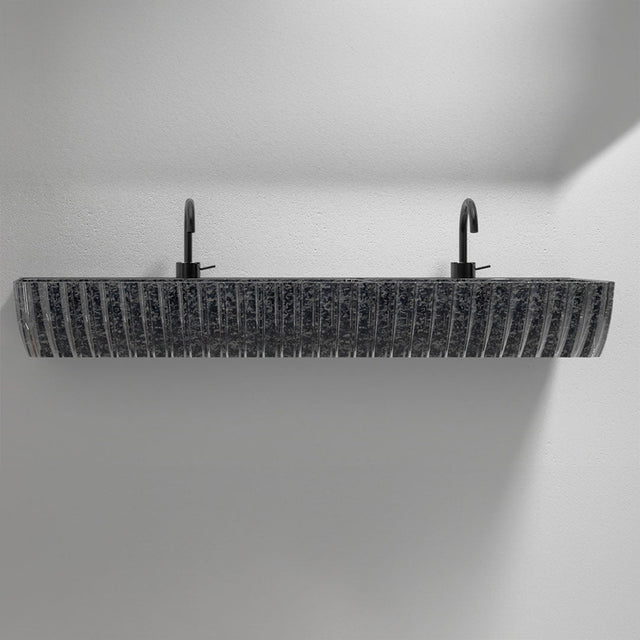 Lavoar de baie, pe perete, 120x45 cm, dreptunghiular, din fibra de carbon Mozaic, 2 cuve,  colturi rotunjite, negru, MonBlari