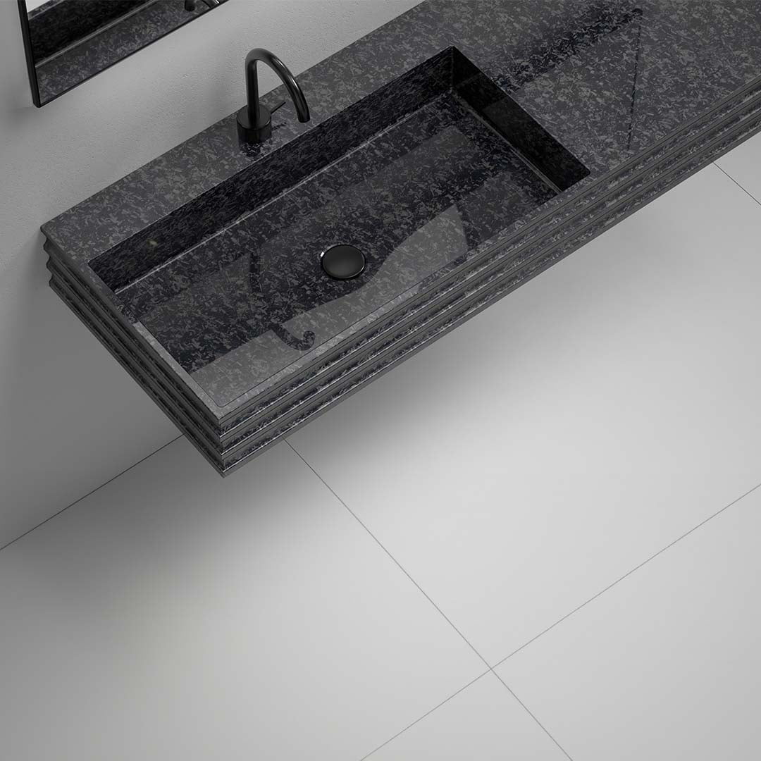 Lavoar de baie, pe perete, 120x45 cm, dreptunghiular, din fibra de carbon Mozaic, cuva pe stanga, negru, MonBlari