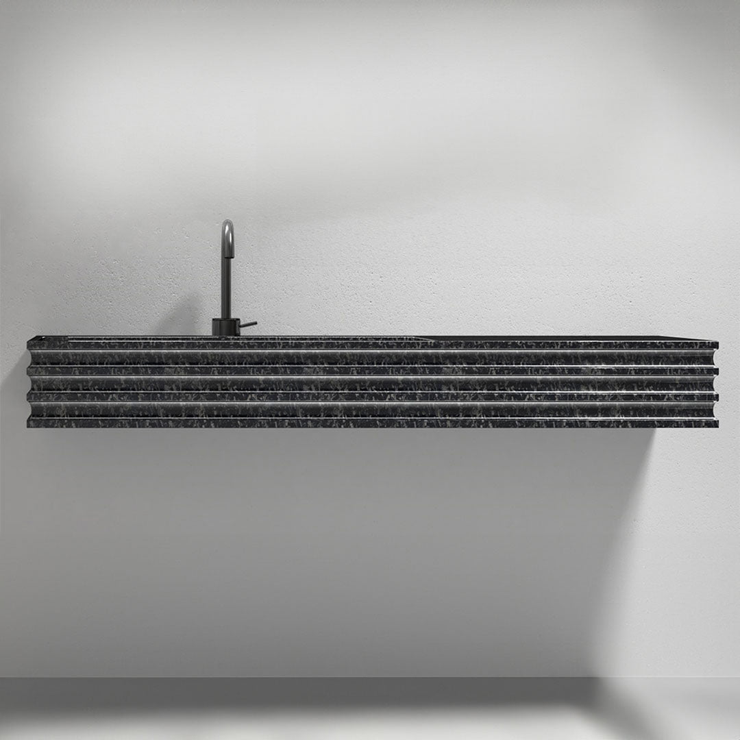 Lavoar de baie, pe perete, 120x45 cm, dreptunghiular, din fibra de carbon Mozaic, cuva pe stanga, negru, MonBlari