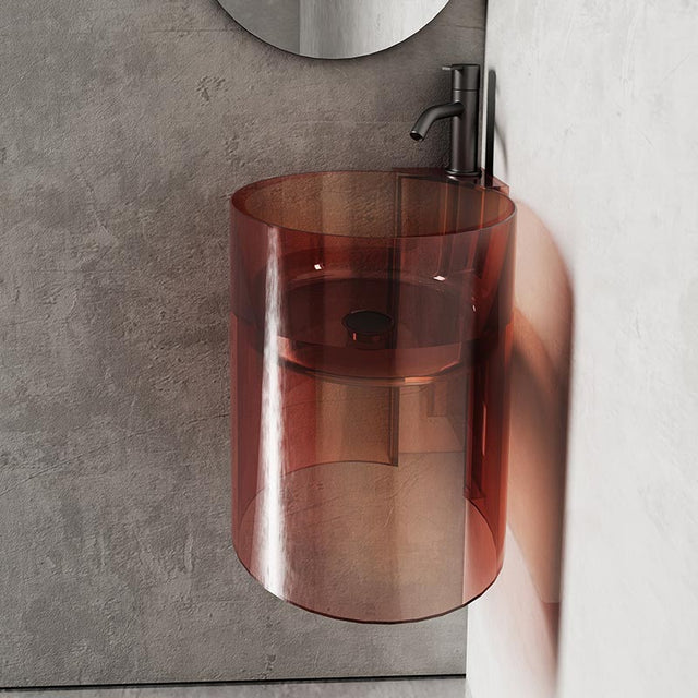 Lavoar de baie, pe perete, 42 cm, rotund, din rasina, roz transparent, MonBlari