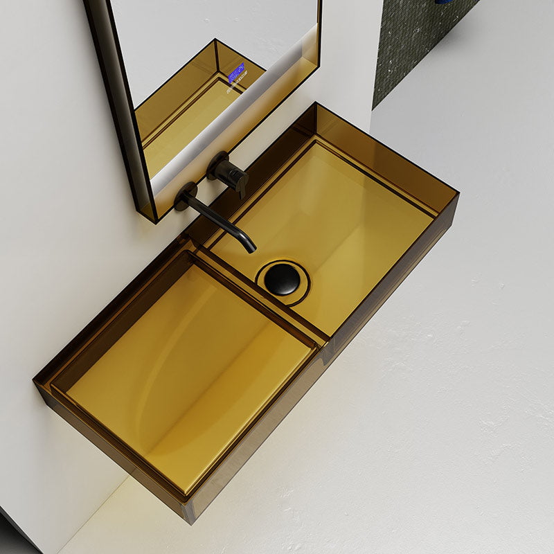 Lavoar de baie, pe perete, 80 cm, dreptunghiular, din rasina, auriu/maro transparent, MonBlari