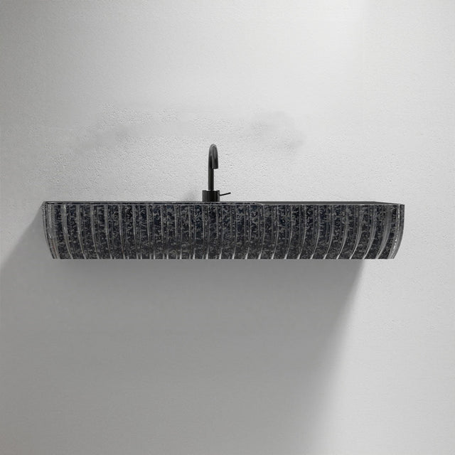 Lavoar de baie, pe perete, 80x45 cm, dreptunghiular, din fibra de carbon Mozaic, colturi rotunjite, cuva pe stanga, negru, MonBlari