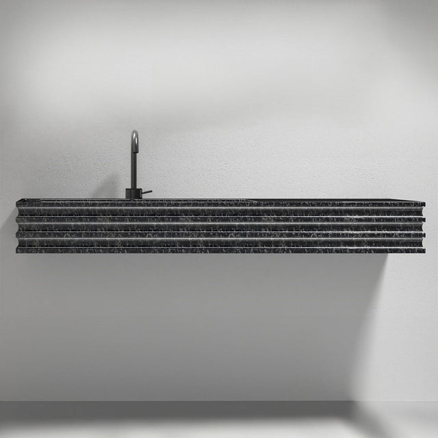 Lavoar de baie, pe perete, 80x45 cm, dreptunghiular, din fibra de carbon Mozaic, cuva pe stanga, negru, MonBlari