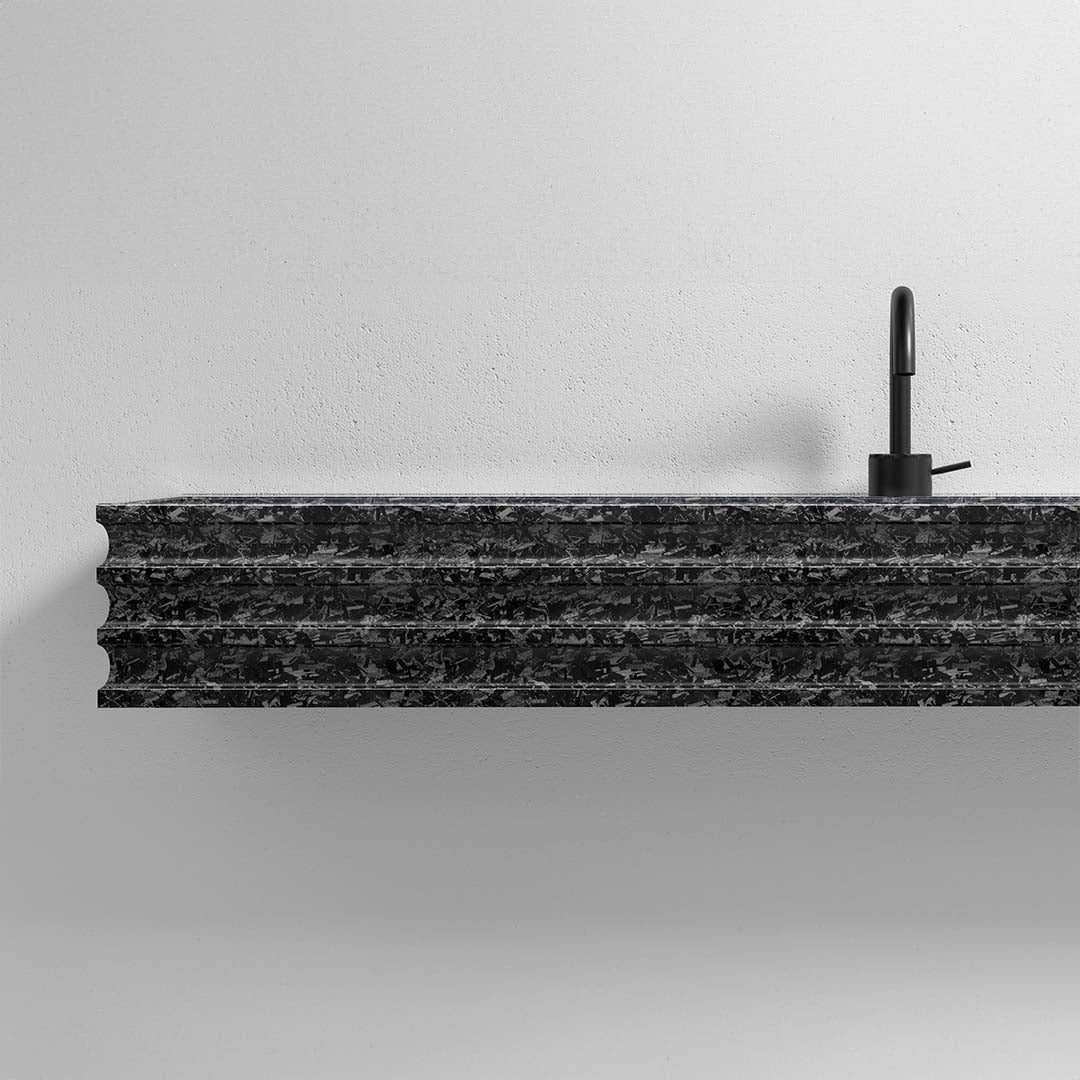 Lavoar de baie, pe perete, 80x45 cm, dreptunghiular, din fibra de carbon Mozaic, negru, MonBlari