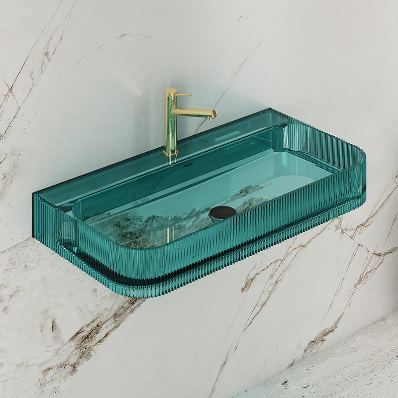 Lavoar de baie, pe perete, cu riflaje, 120 cm, dreptunghiular, din rasina, turcoaz transparent, MonBlari