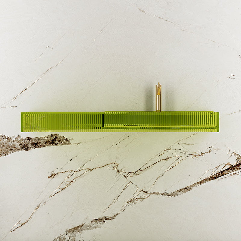 Lavoar de baie, pe perete, cu riflaje, 140 cm, dreptunghiular, din rasina, verde transparent, MonBlari