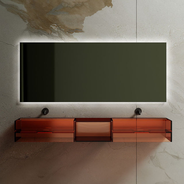 Lavoar de baie, pe perete, dublu, 150 cm, dreptunghiular, din rasina, caramiziu transparent, MonBlari