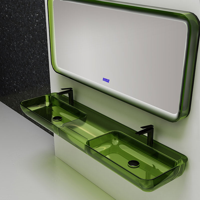 Lavoar de baie, pe perete, dublu,  150 cm, dreptunghiular, din rasina, verde transparent, MonBlari