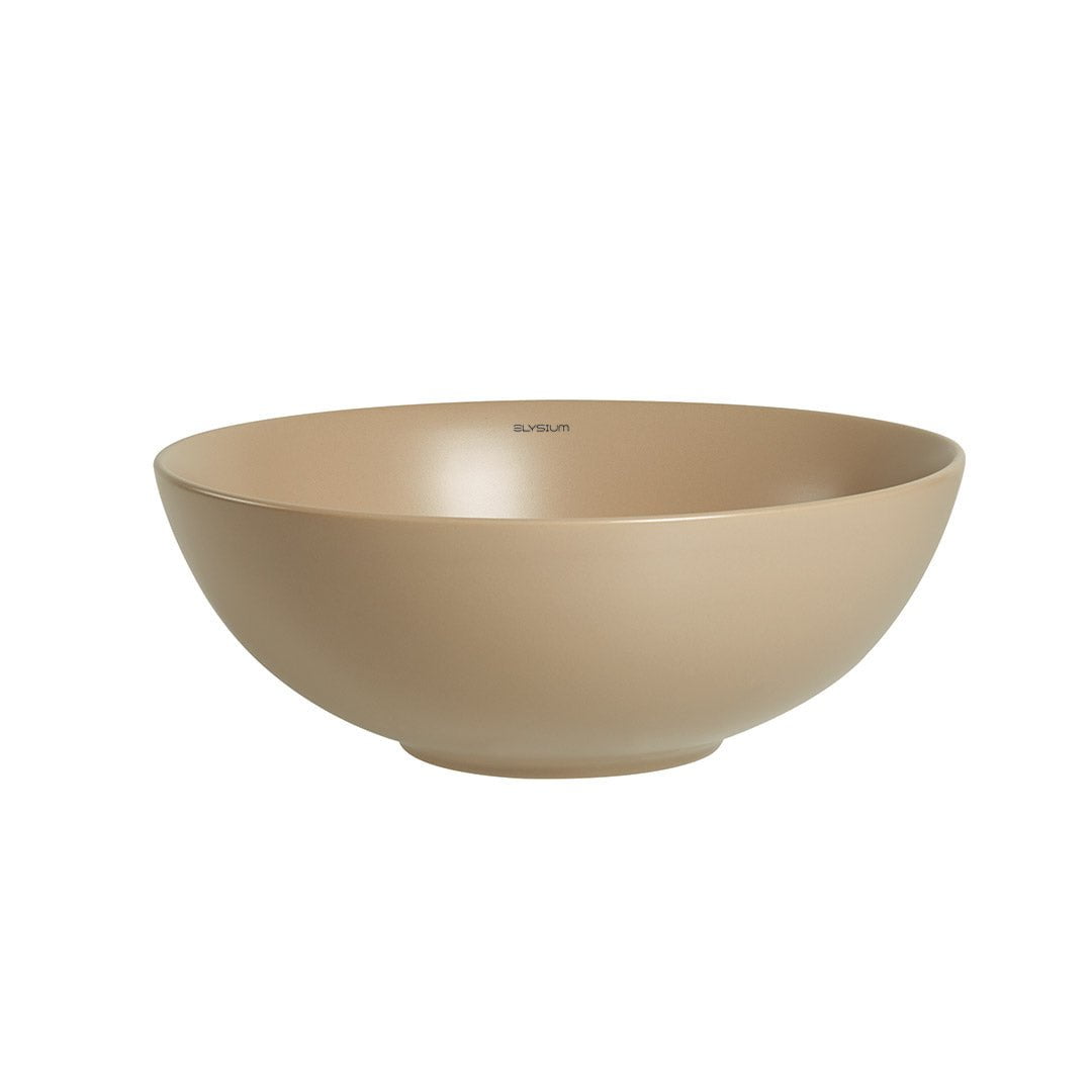 Lavoar de baie Sava, pe blat, rotund, din ceramica sanitara, 41.5 cm, cappuccino, Elysium