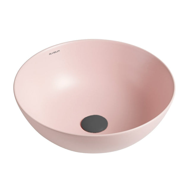 Lavoar de baie Sava, pe blat, rotund, din ceramica sanitara, 41.5 cm, roz, Elysium