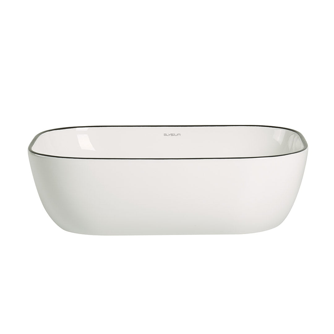 Lavoar de baie Soria, pe blat, dreptunghiular, cu margini rotunjite, din ceramica sanitara, 45.5 cm, alb lucios cu o linie neagra, Elysium