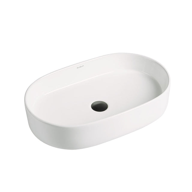 Lavoar de baie Vela, pe blat, oval, din ceramica sanitara, 60 cm, alb lucios, Elysium