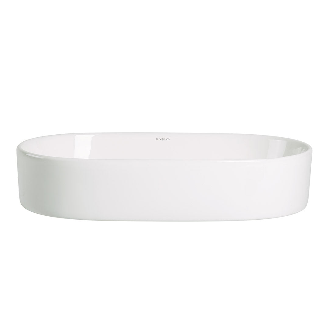 Lavoar de baie Vela, pe blat, oval, din ceramica sanitara, 60 cm, alb lucios, Elysium