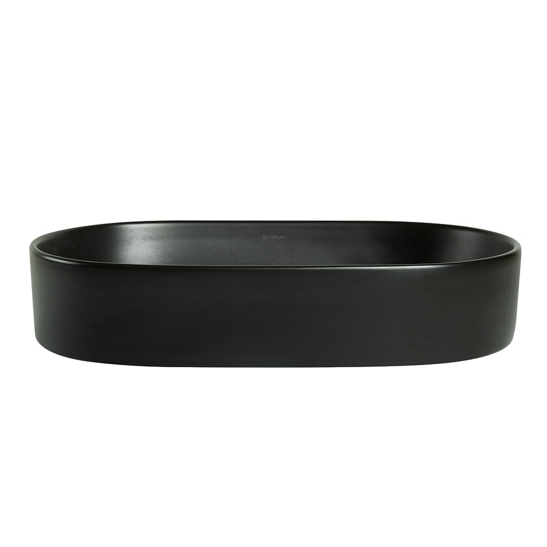 Lavoar de baie Vela, pe blat, oval, din ceramica sanitara, 60 cm, negru mat, Elysium