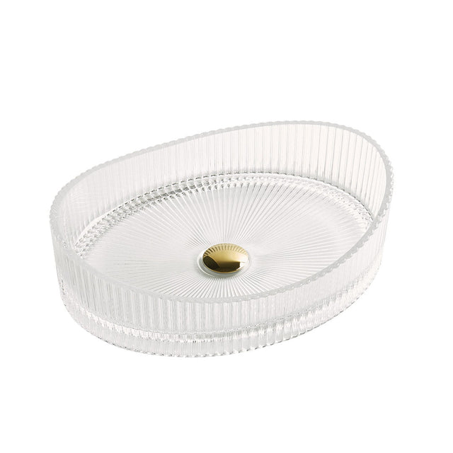 Lavoar de baie Zuna, pe blat, oval cu margini inaltate, din sticla, 51 cm, transparent, Elysium
