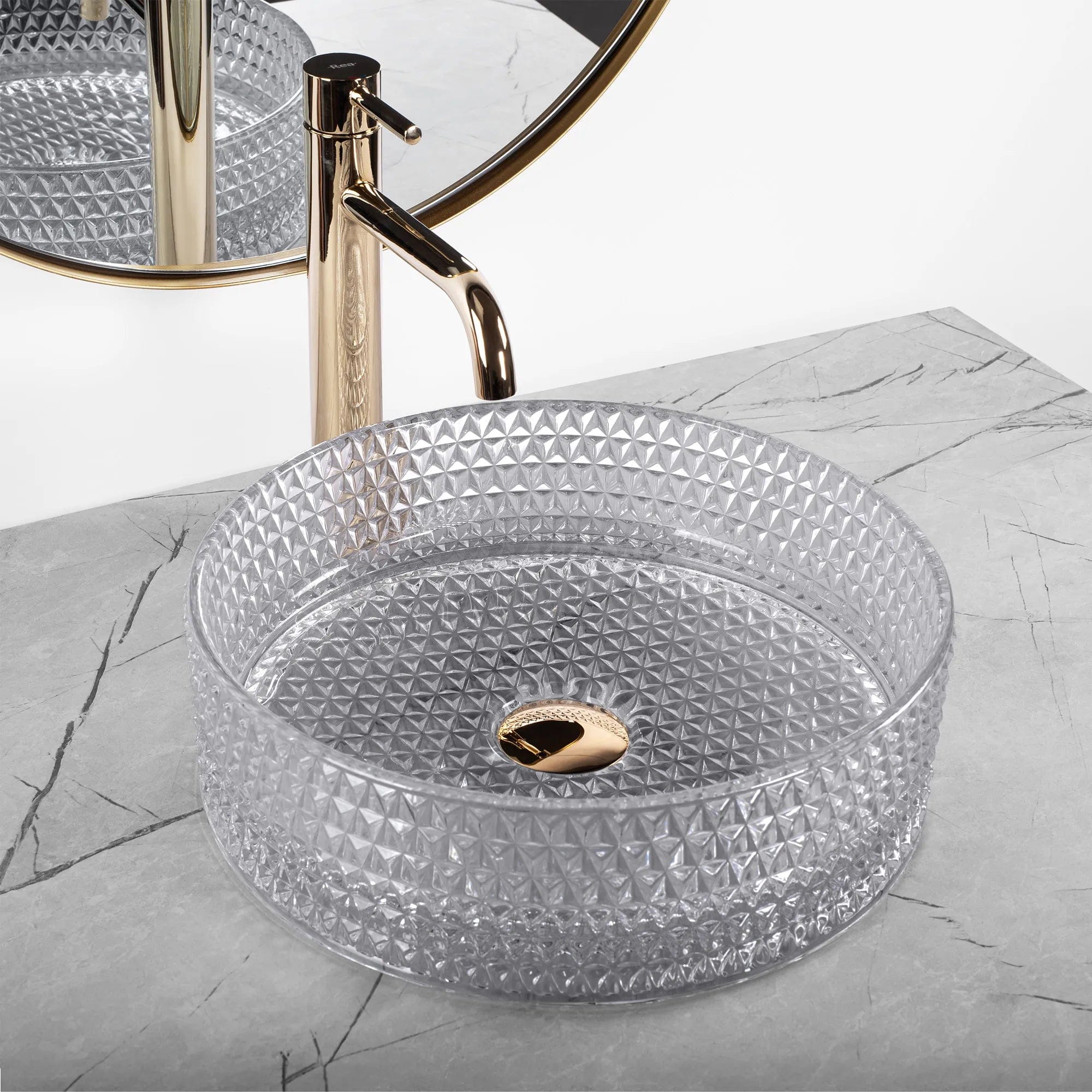 Lavoar din sticla pe blat Rea Cristal, 35.5 cm, gri