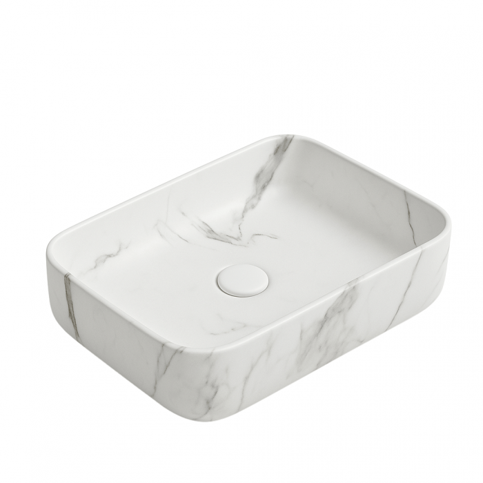 Lavoar Foglia dreptunghiular pe blat cu efect marmura, ventil inclus, 50x37cm