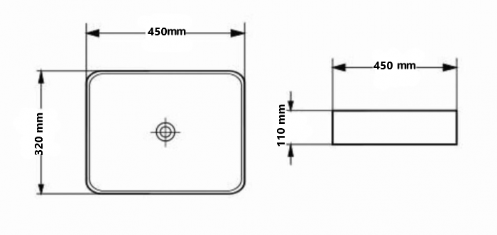 Lavoar Foglia dreptunghiular pe blat gri mat cu ventil inclus 45x32 cm