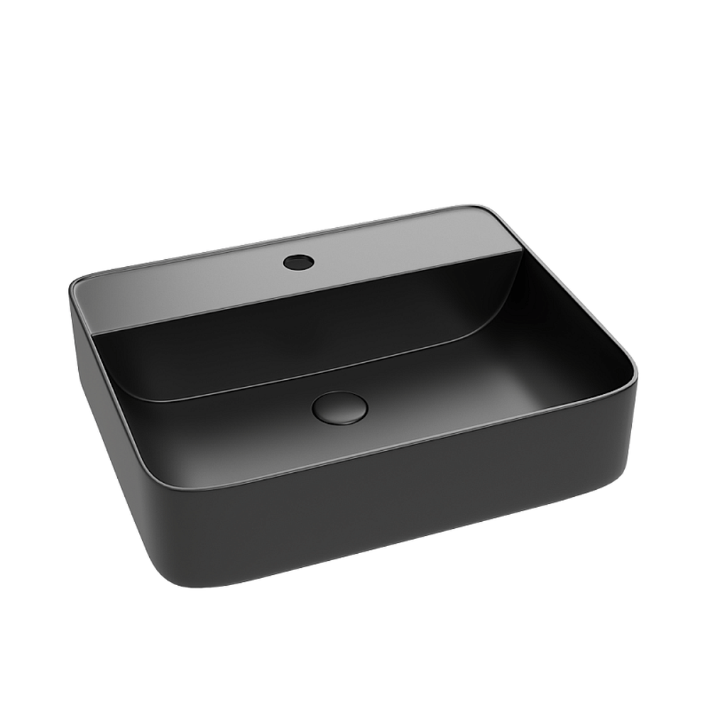 Lavoar Foglia dreptunghiular pe blat negru mat,cu ventil, 50x40 cm