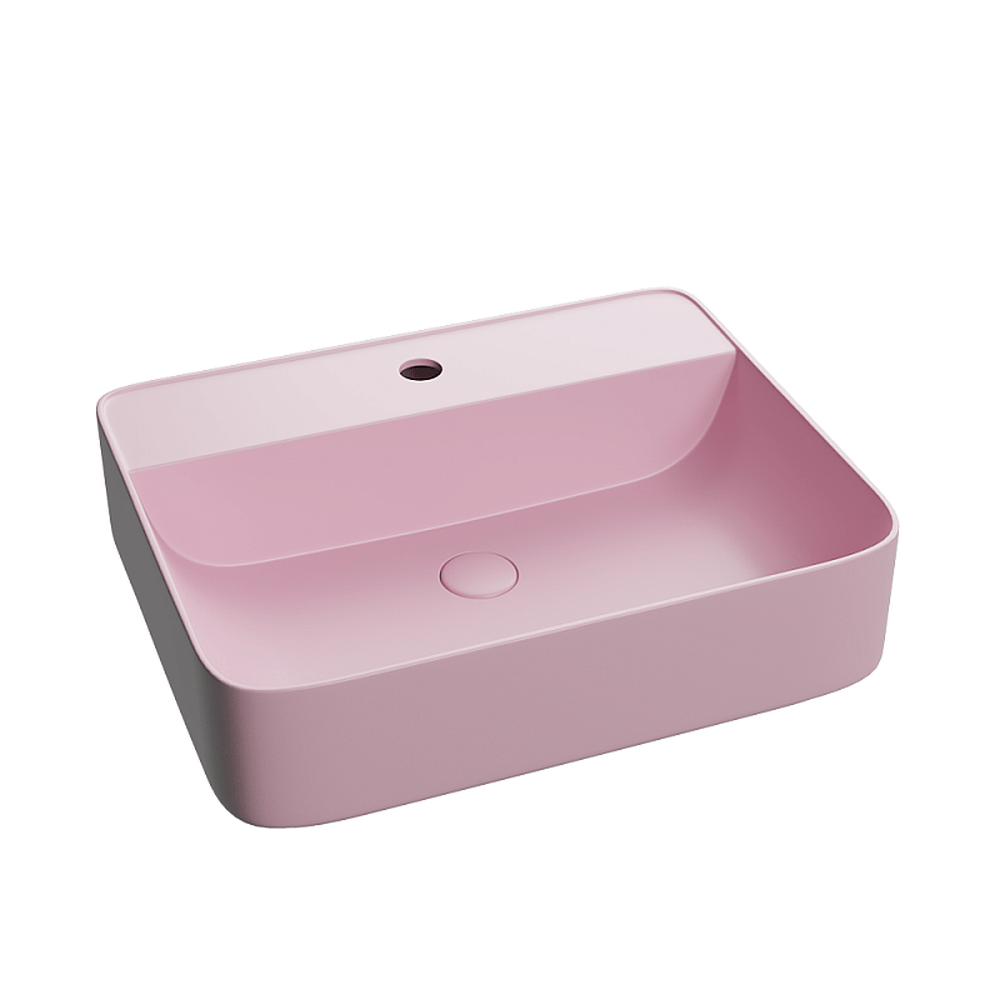 Lavoar Foglia dreptunghiular pe blat roz mat, cu ventil, 50x40 cm