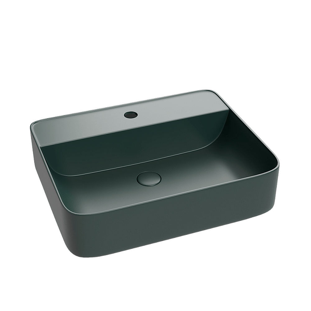 Lavoar Foglia dreptunghiular pe blat verde inchis mat, cu orificiu baterie si ventil inclus, 50x40 cm