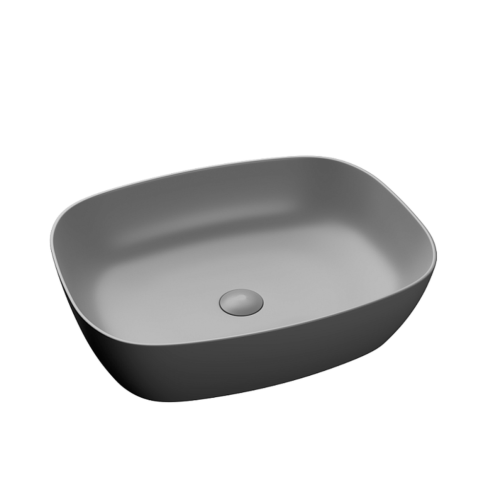 Lavoar Foglia margini rotunjite pe blat gri mat, ventil inclus, 45.5x32.5 cm