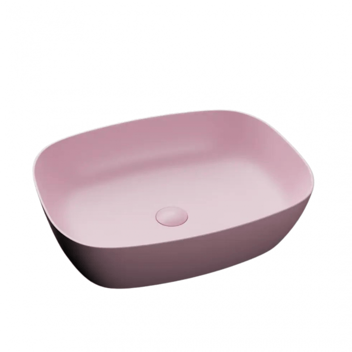 Lavoar Foglia margini rotunjite pe blat roz mat, ventil inclus, 45.5 x 32.5 cm