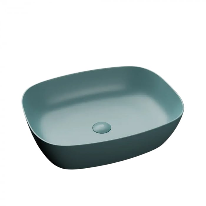 Lavoar Foglia margini rotunjite pe blat verde mat, ventil inclus, 45.5x32.5 cm