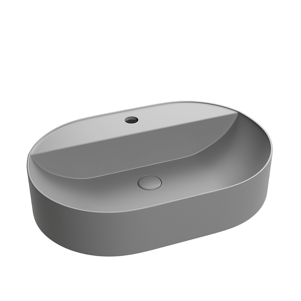 Lavoar Foglia oval pe blat gri mat, orificiu baterie, ventil inclus, 50x38 cm