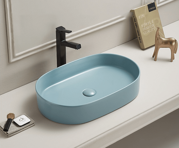 Lavoar Foglia oval pe blat verde deschis mat, ventil inclus, 52x30 cm