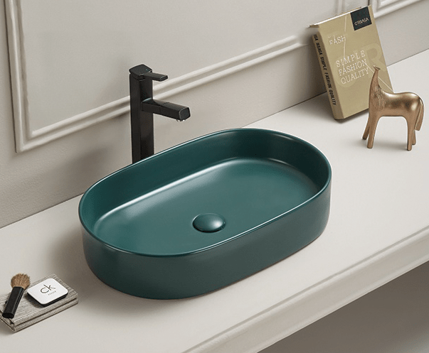 Lavoar Foglia oval pe blat verde inchis mat, ventil inclus, 52x30 cm