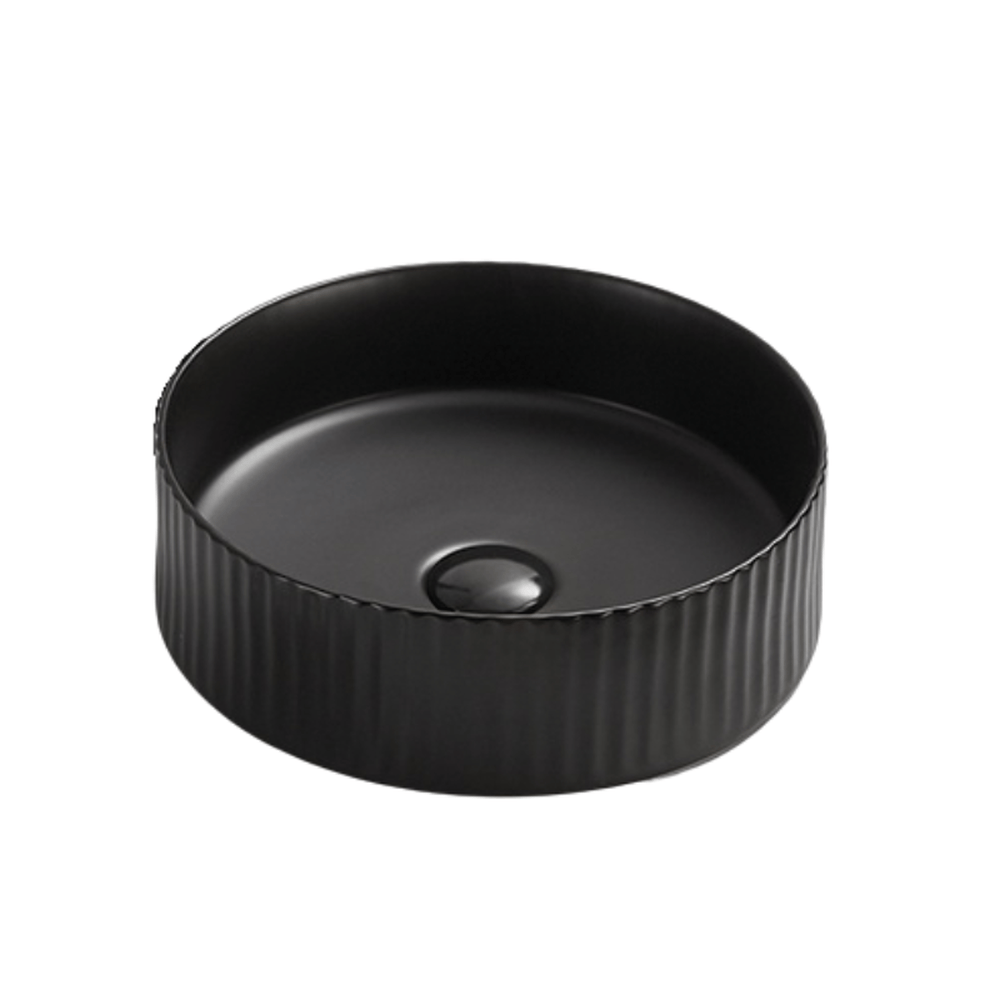 Lavoar Foglia rotund pe blat negru mat, ventil inclus, 36x36 cm