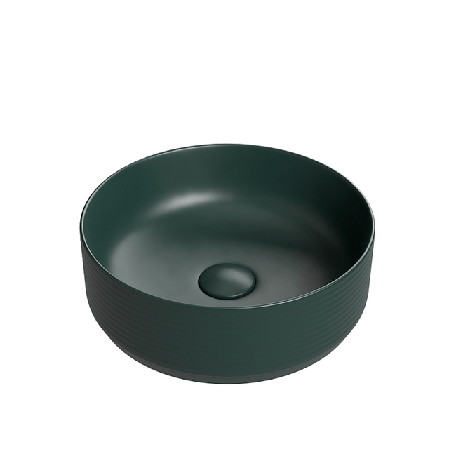 Lavoar Foglia rotund pe blat verde inchis mat, ventil inclus, 35x35 cm