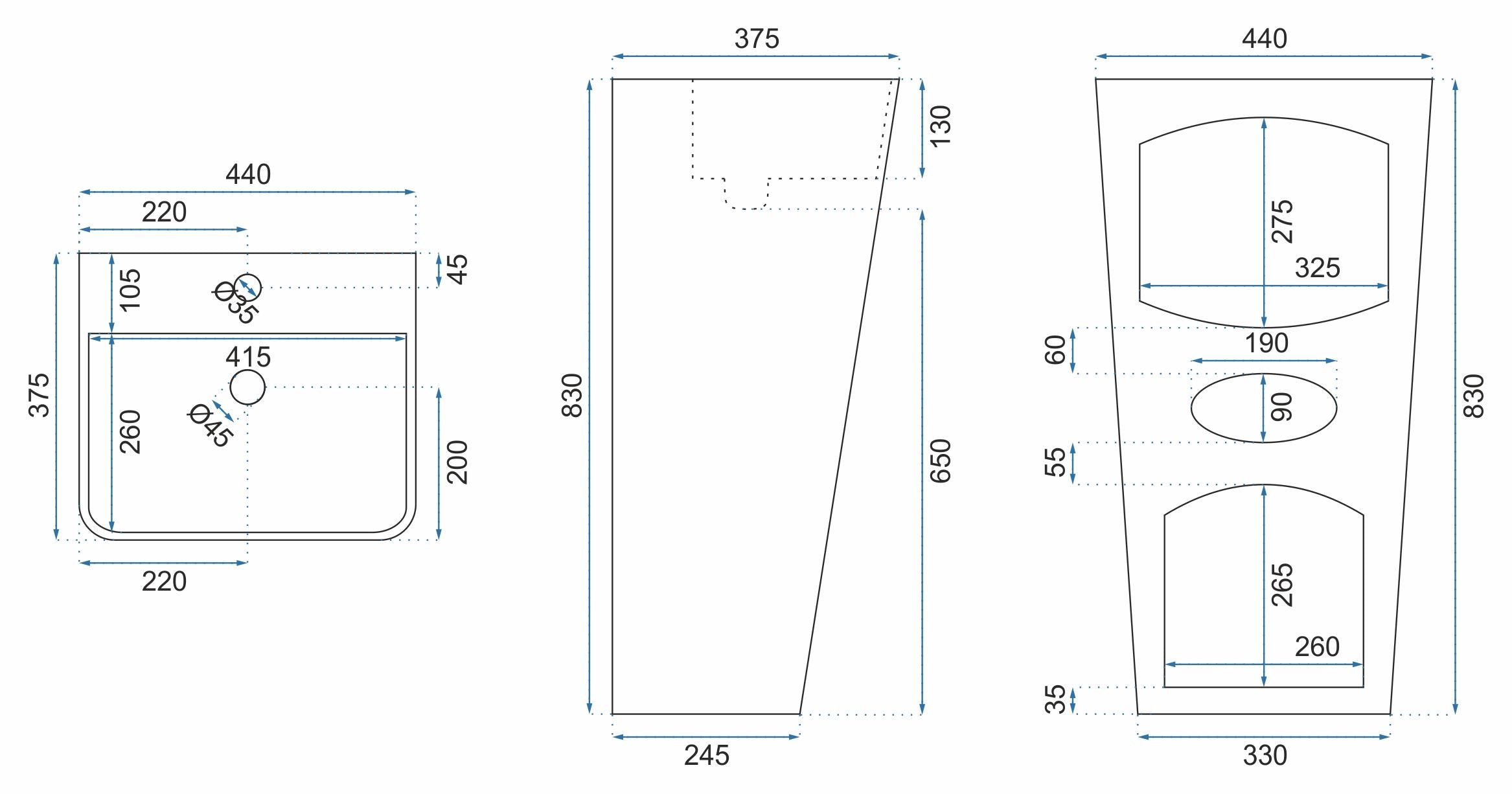 Lavoar freestanding dreptunghiular 44 cm ceramic imitatie piatra- Rea Aris
