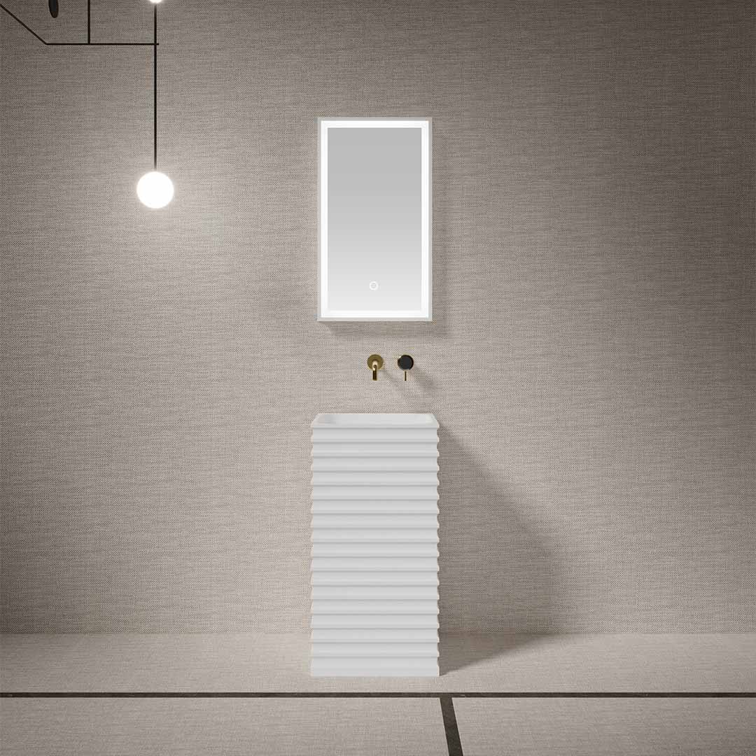 Lavoar freestanding, dreptunghiular, din compozit, alb, 45x45 cm, cu riflaje, MonBlari