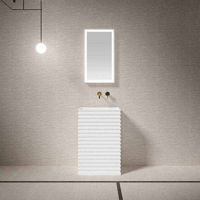 Lavoar freestanding, dreptunghiular, din compozit, alb, 58x38 cm, cu riflaje, MonBlari