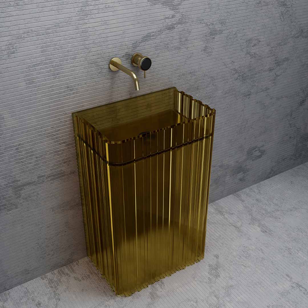 Lavoar freestanding, dreptunghiular, din rasina, maro transparent, 58 cm, finisaj mat, MonBlari