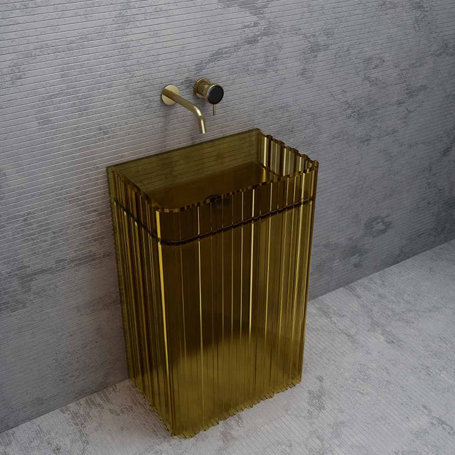 Lavoar freestanding, dreptunghiular, din rasina, maro transparent, 58 cm, finisaj mat, MonBlari