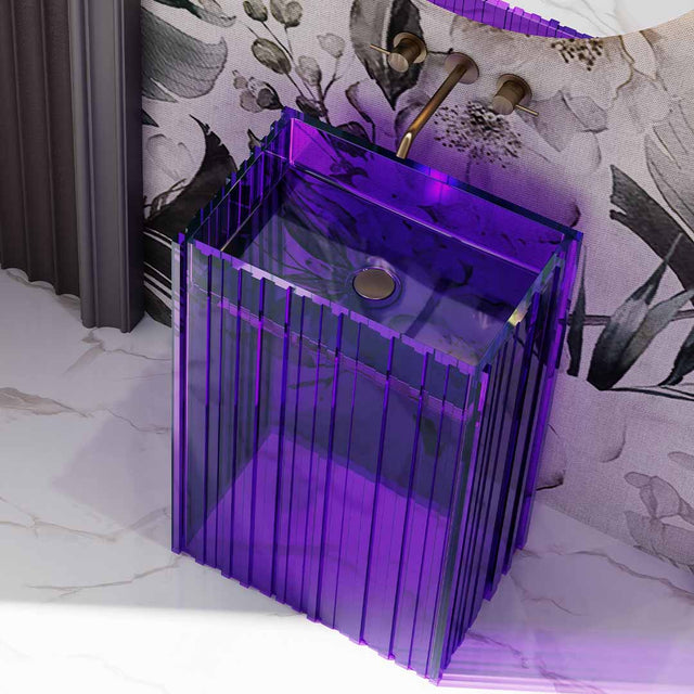 Lavoar freestanding, dreptunghiular, din rasina, mov transparent, 58 cm, finisaj mat, MonBlari