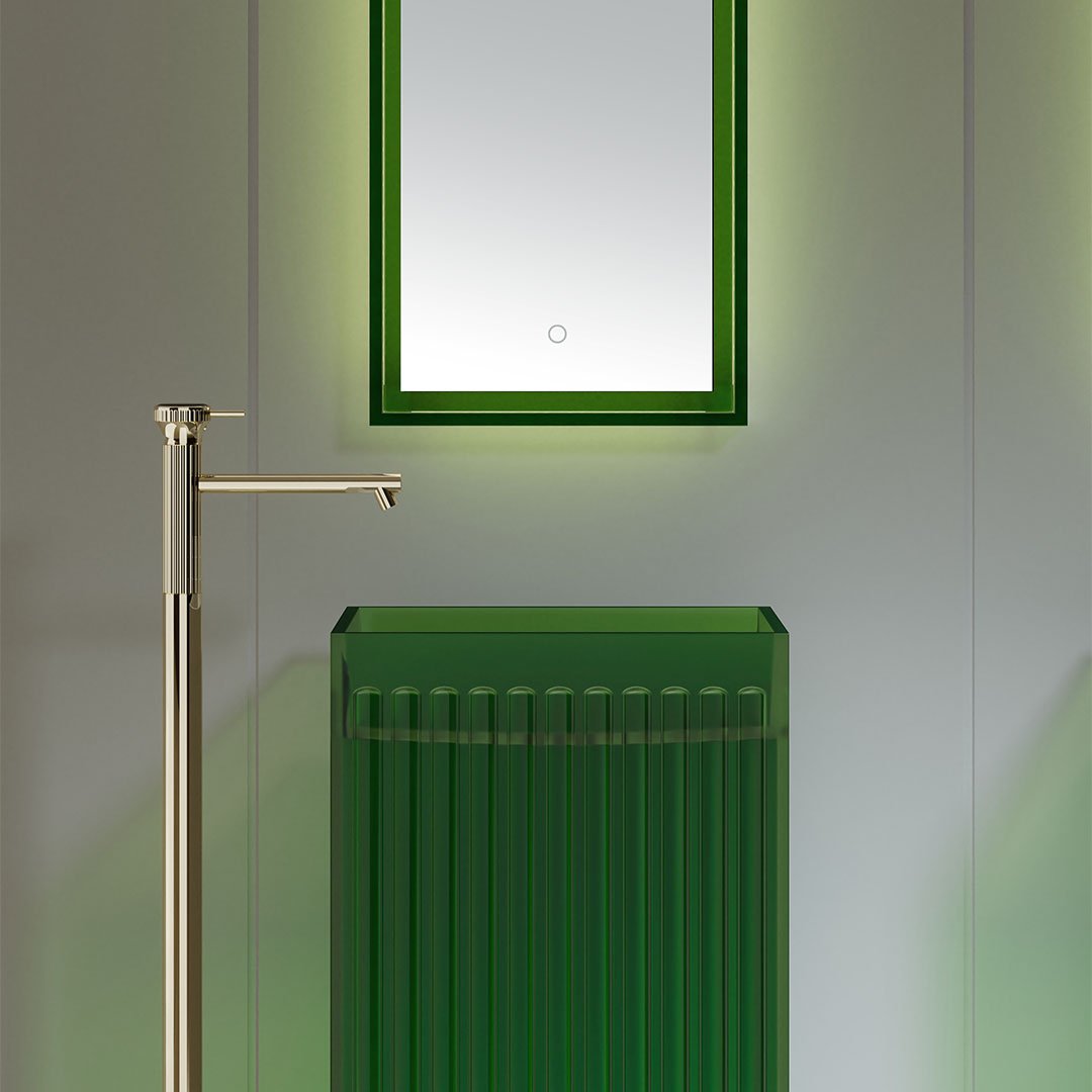Lavoar freestanding, dreptunghiular, din rasina, verde transparent, 50 cm, finisaj mat, MonBlari