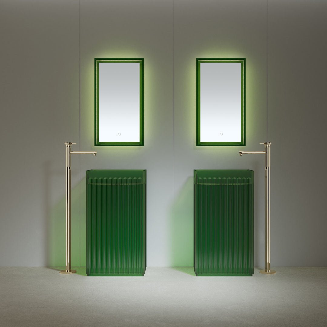 Lavoar freestanding, dreptunghiular, din rasina, verde transparent, 50 cm, finisaj mat, MonBlari