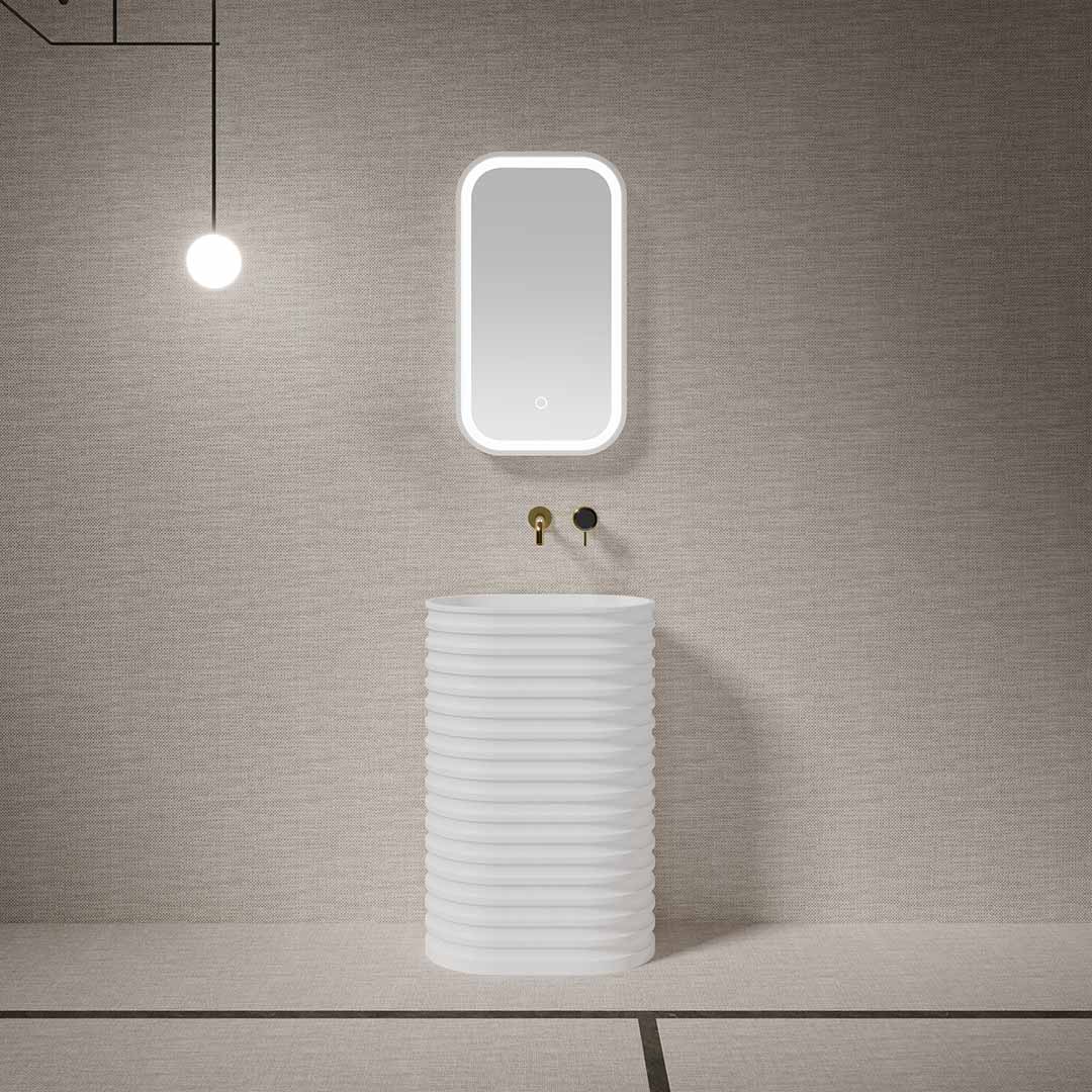 Lavoar freestanding, oval, din compozit, alb, 58x38 cm, cu riflaje, MonBlari