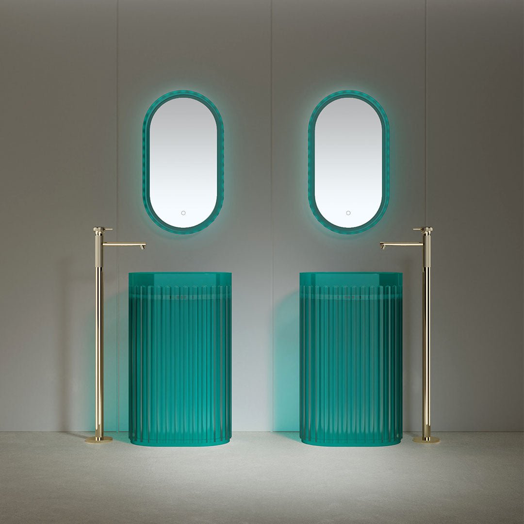 Lavoar freestanding, oval, din rasina, albastru transparent, 55 cm, finisaj mat, MonBlari