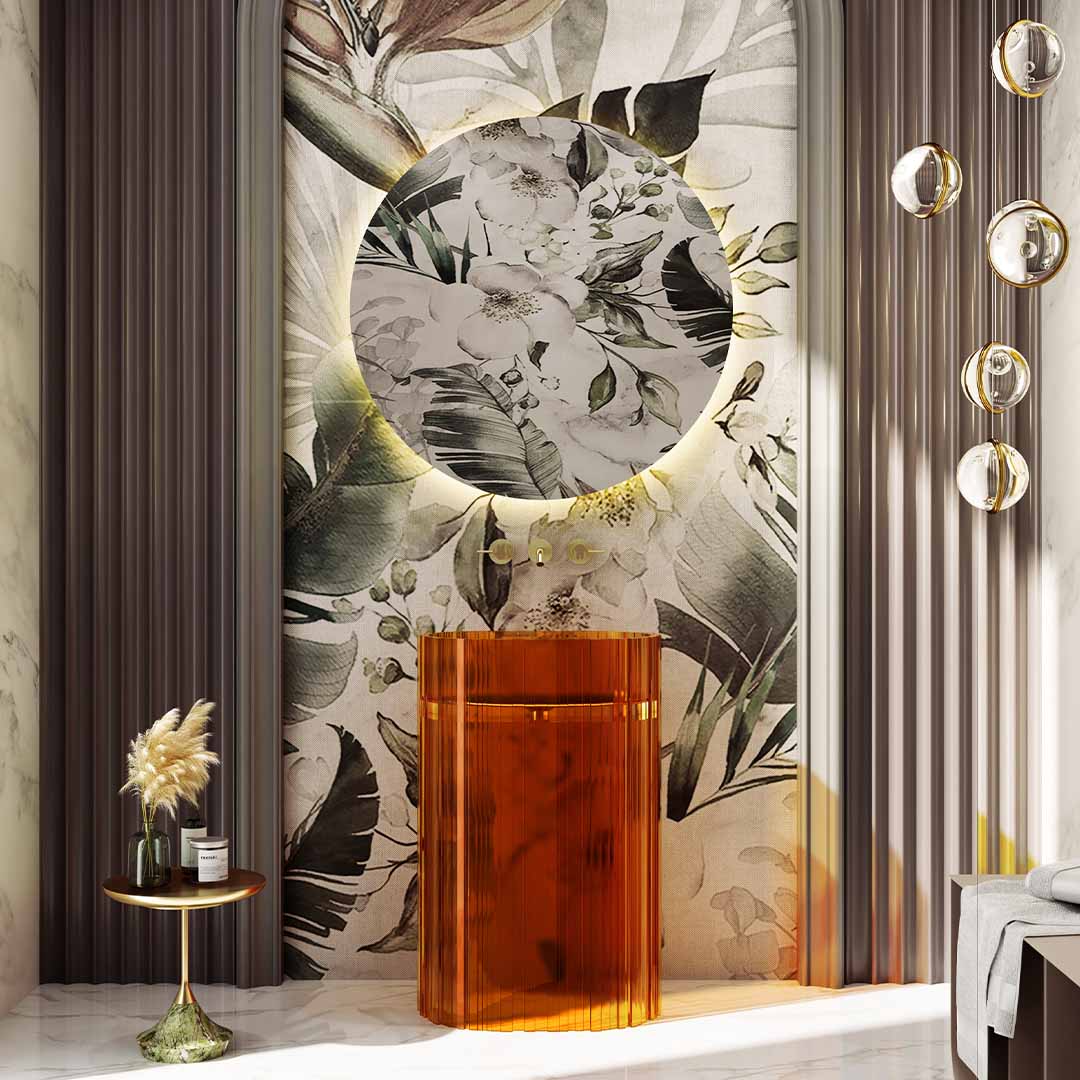 Lavoar freestanding, oval, din rasina, portocaliu transparent, 58 cm, finisaj mat, MonBlari