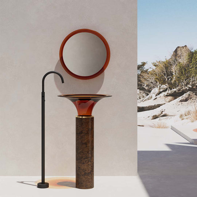 Lavoar freestanding, rotund, caramiziu transparent, cu corp maro, din rasina, 54 cm, finisaj mat, MonBlari