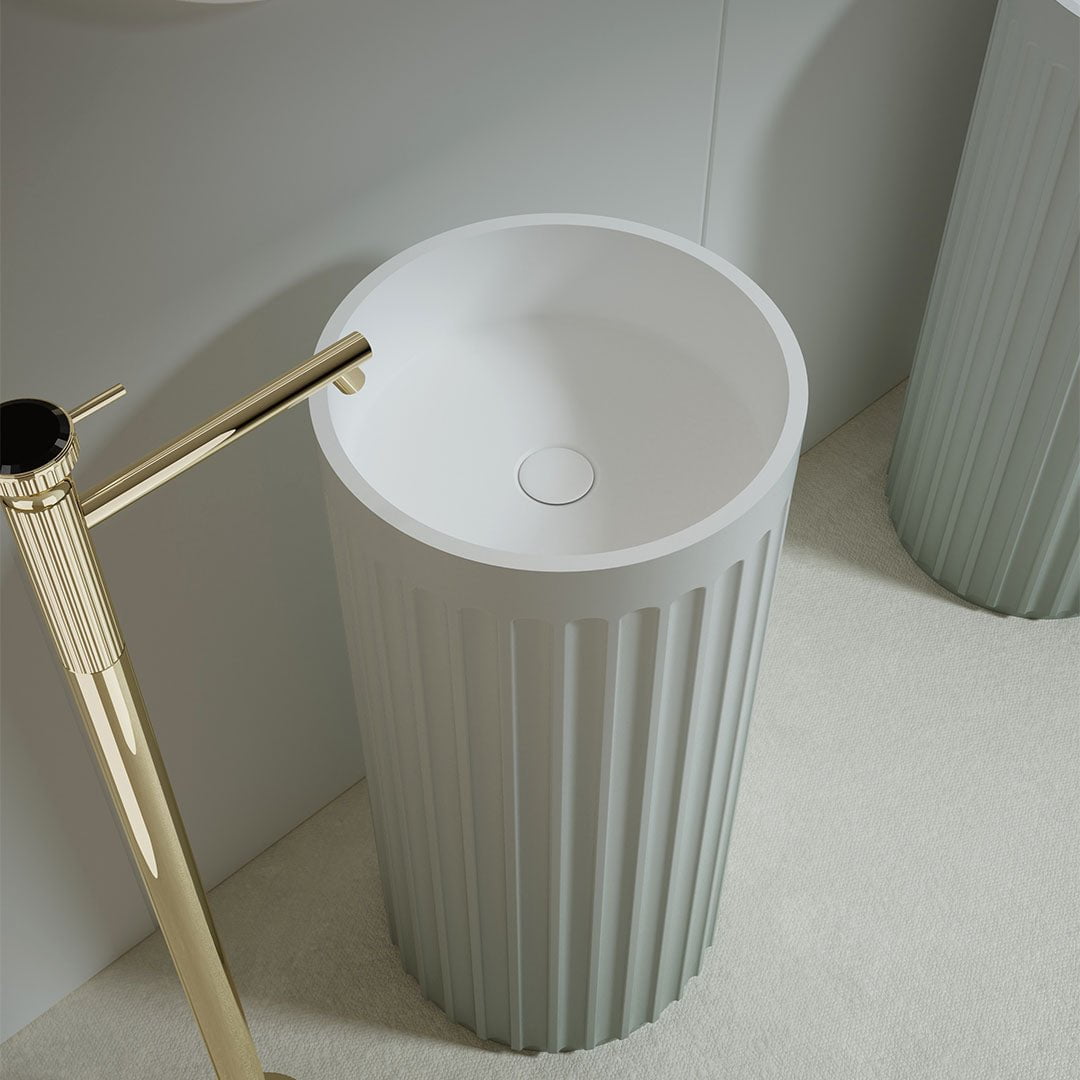 Lavoar freestanding, rotund, din compozit, alb, 40 cm, finisaj mat, MonBlari